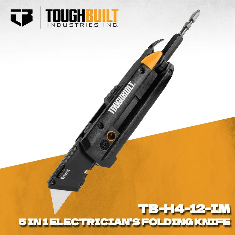TOUGHBUILT TB-H4-12-IM Electrician's Folding Utility Knife With Bit Driver Pry Bar Double-ended 5-in-1 Hand Tool