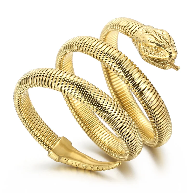 

Men's Stainless Steel Rattlesnake Bracelet Gold Silver Color Personality Chain Creative Titanium Adjustable Bangle