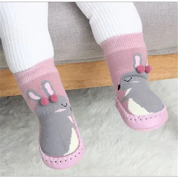 Toddler Indoor Sock Shoes – Thick Cotton Baby Socks with Rubber Soles 1
