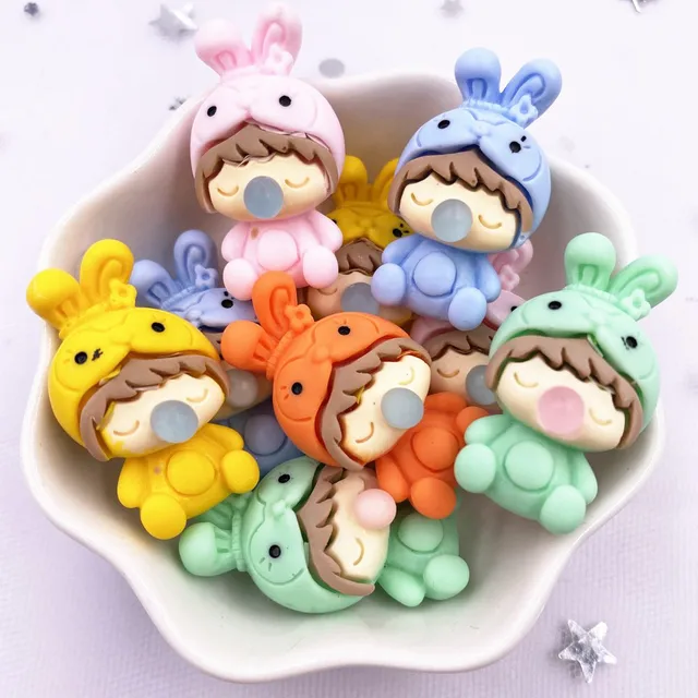 Kézzel Festett Gyanta Kawaii Színes Nyúl Lány Laposkona Figura 10Db Scrapbook Diy Dekoráció Tartozékok Kézműves Om110 - Image 4