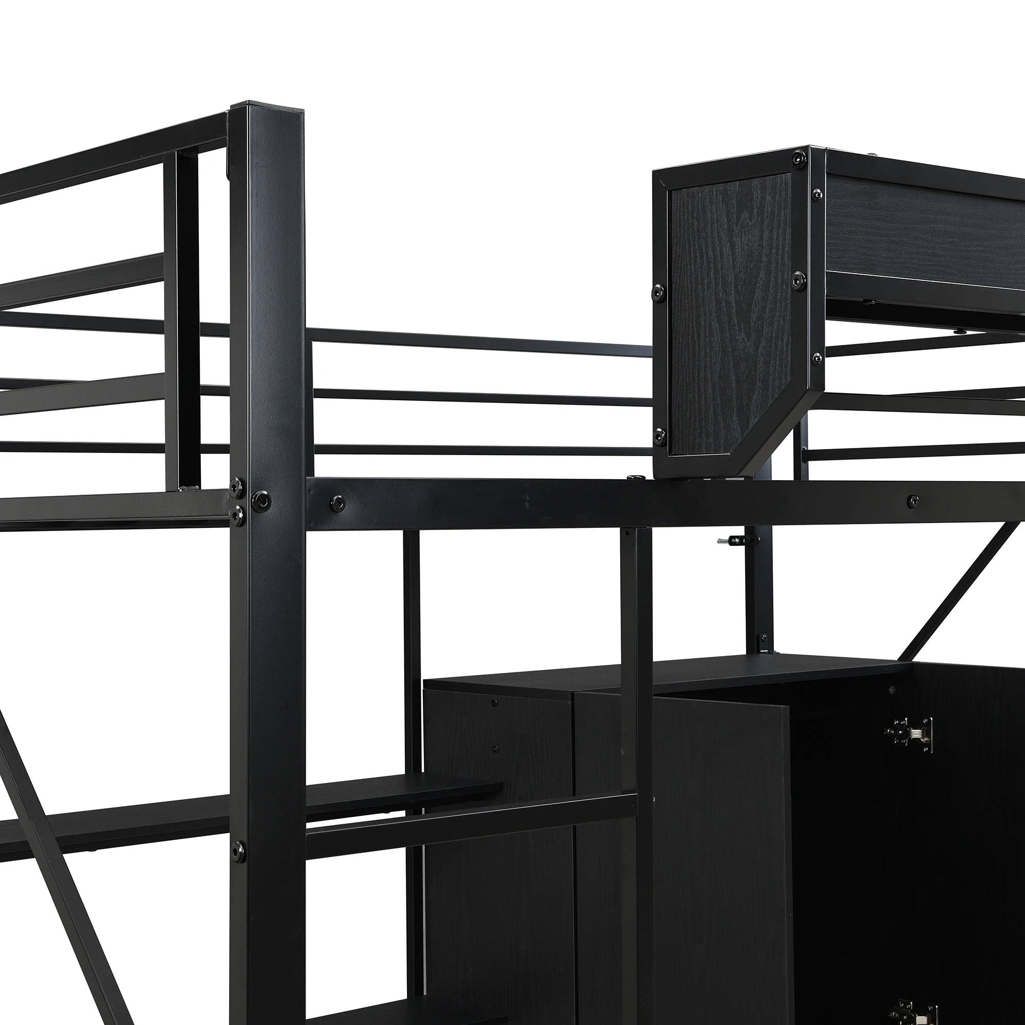 Eisenbett, Hochbett, Doppelstockbett mit Stauraum unter dem Schreibtisch, Oberbett mit Stauraum, mit Kleiderschrank, 140x200cm – Detail 26