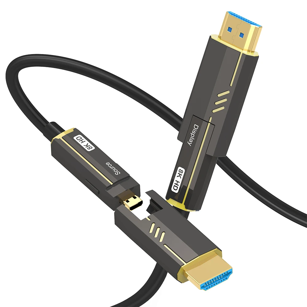 Cabo de Fibra Óptica Hdmi 2.1 8k 60hz 4k 120hz Classe Industrial Compatível com Micro Hdmi Cabeça Removível - Image 5