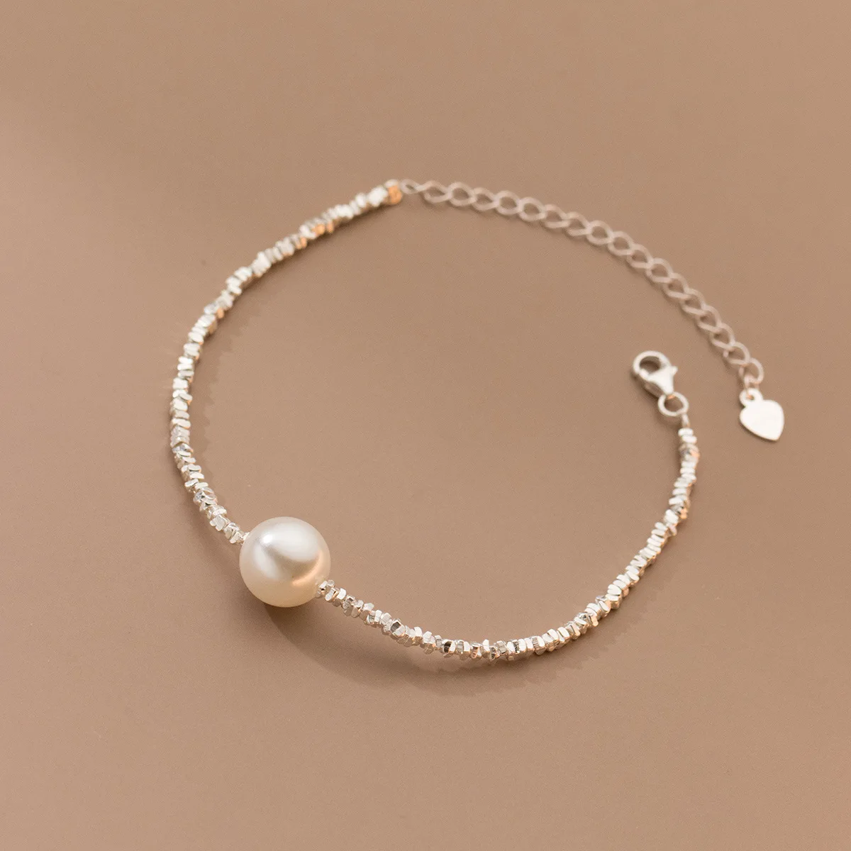 Bracelet Perles En Résine Rose Avec Chaîne Acier Inox - Longueur 18 Cm, Neuf Avec étiquette
