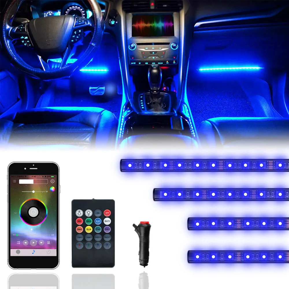 

LED RGB Car Ambient Strip Interior Light Bar Atmosphere Decorative Lamp Music Remote Control Car Dash Floor Foot USB DC 12V