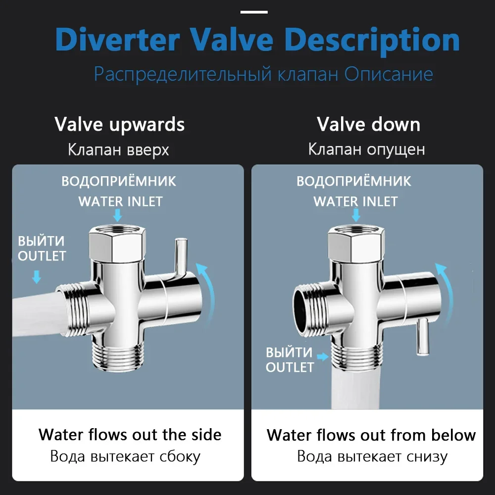 Shower Head Diverter Valve Faucet Valve Chrome Brass Bathroom Toilet Bidet G1/2" T-adapter Shower Diverter Valve 3 Way Shower Faucet Tee Connector Valve Tool