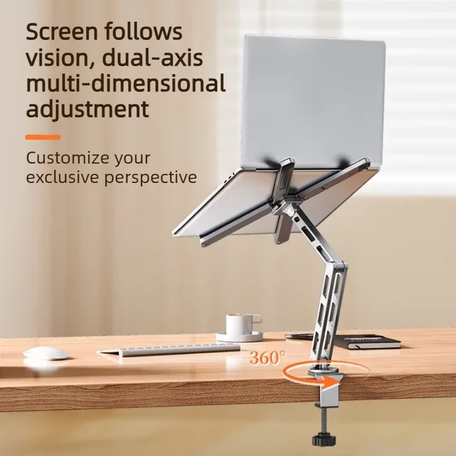 Support d'ordinateur portable amovible 2 en 1 pour bureau, support de bras de tablette avec 360 °   Plateau rotatif en aluminium pour ordinateur portable, support/support pliable pour ordinateur 1
