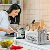 Rural wooden kitchen utensil rack -3-compartment countertop storage for silverware and cooking tools 2