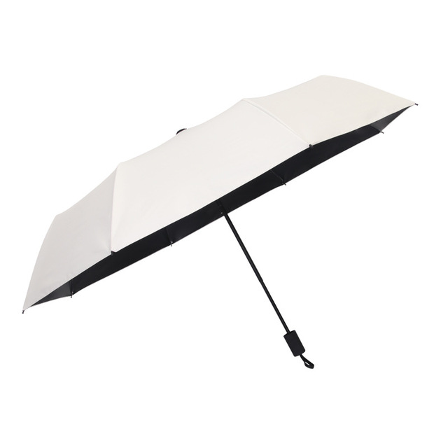 Umbrella Female Sunny Rain Dual Use Simple Solid Color 3 Folding Parasol Black Glue Sunscreen Sunny and Rainy Umbrella