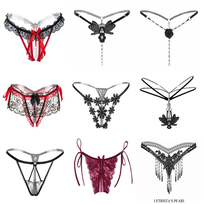 Women Lingerie T Panties Female Underwear Lace Seamless Thongs Women's Pants Sexy Pearl Erotic Women Crotchless
