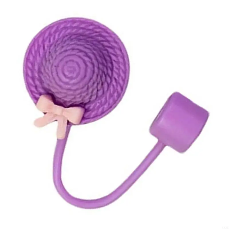 Y88C Dustproof Drinking Straw Tip Lid Lovely Hat Silicone Straw Covers Caps