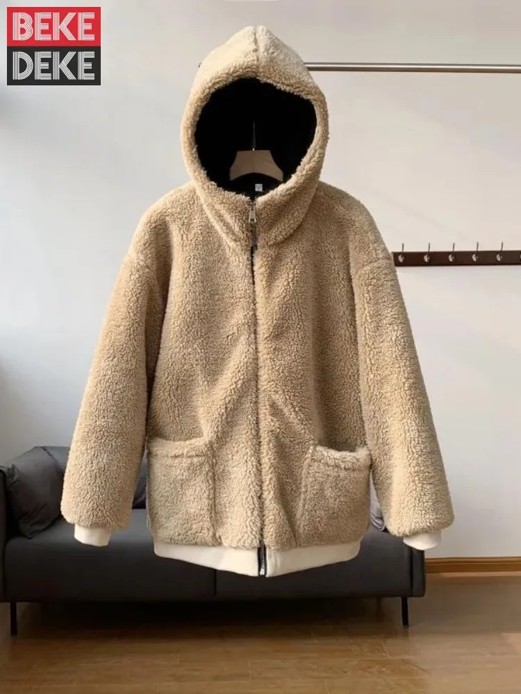 Autumn and Winter Knitted Cardigan Coat Korean Style Hooded Loose Sweater Mid-length Popular Coat Women