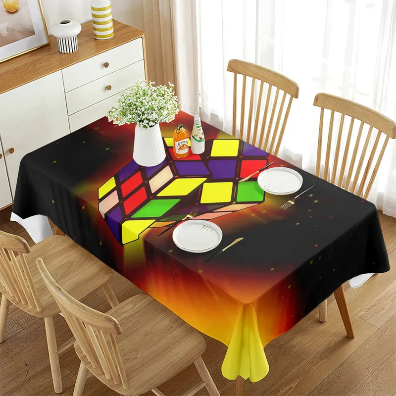 

Magic for Living Party Dining Room Home Wedding Banquet Puzzle Game Rubik's Cube Theme Tablecloth Rectangle