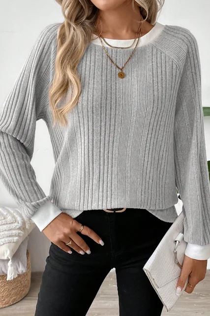 2024 Spring And Winter New Solid Color Ribbed Pit Pullover Long-Sleeved Sweater Fashion Everything 1
