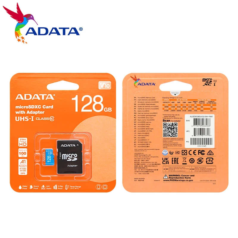 ADATA 프리미어 마이크로 SDXC/SDHC UHS-I 메모리 카드, 32GB 64GB 128GB A1 C10 마이크로 SD 카드, 어댑터 포함, 도매, 5 개