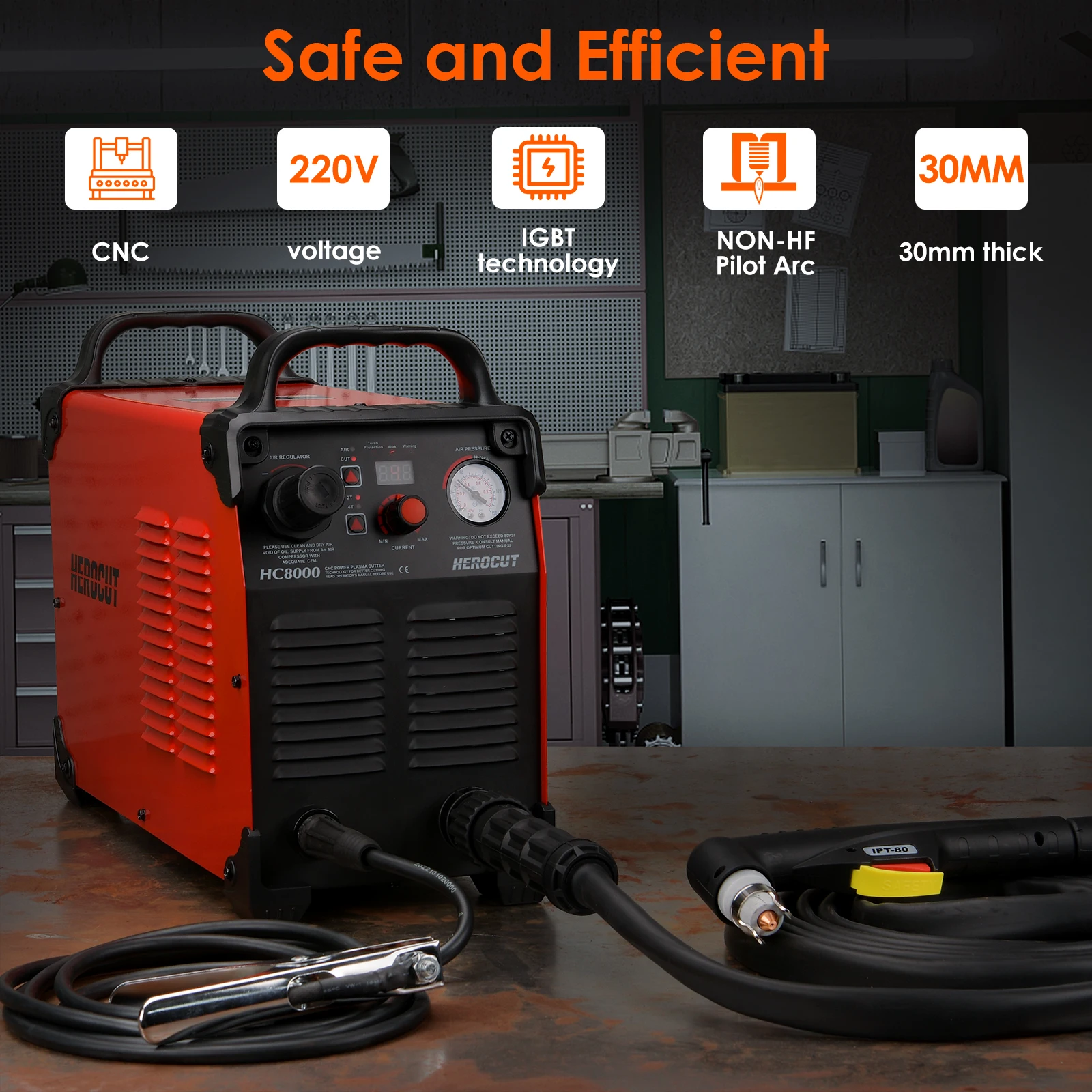 CNC Pilot Arc Plasma Cutter HC8000 HeroCut Blow Back Non-HF Cutting Machine Work with CNC Table Max Cutting Thickness 35mm 5