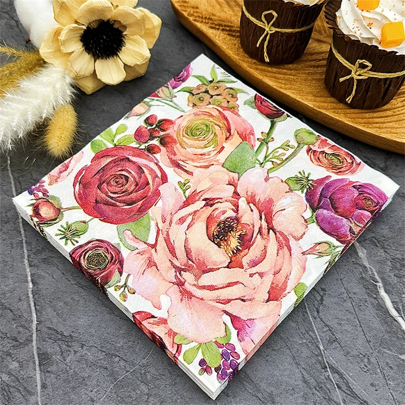 Western Restaurant Upscale Colourful Printing Paper Napkin Rose Napkin Household Table Mouth Cloth 33cm Facial Tissue Paper 20pc paper napkins