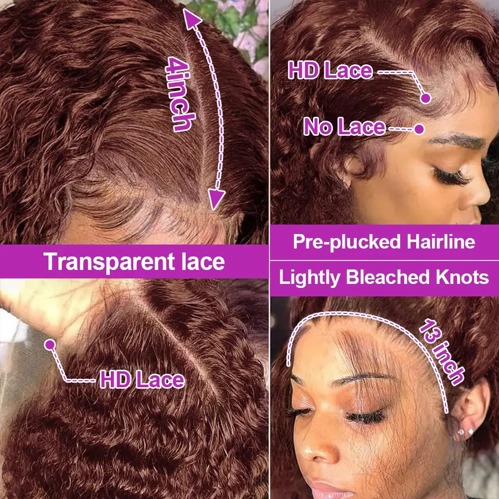 Deep Curly Wigs Human Hair Chocolate Brown 13x4 13x6 Hd Lace Frontal Wig Colored Water Wave Lace Front Wig for Women 30 38 Inch