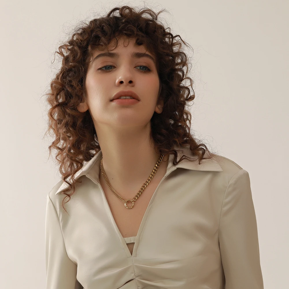 Yhpup Gold Color Chain Statement Necklace for Women Stainless Steel Metal Charm Simple Jewelry Bijoux Acier Inoxidable Femme women jewelry