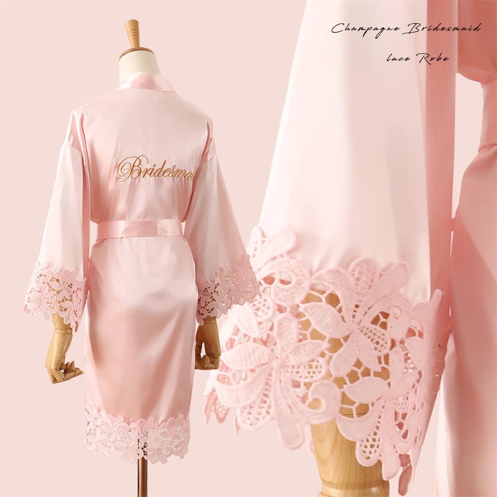 1PC Wedding Embroidery Bride Bridesmaid Kimono Dresses Lace Gown Women Sleepwear