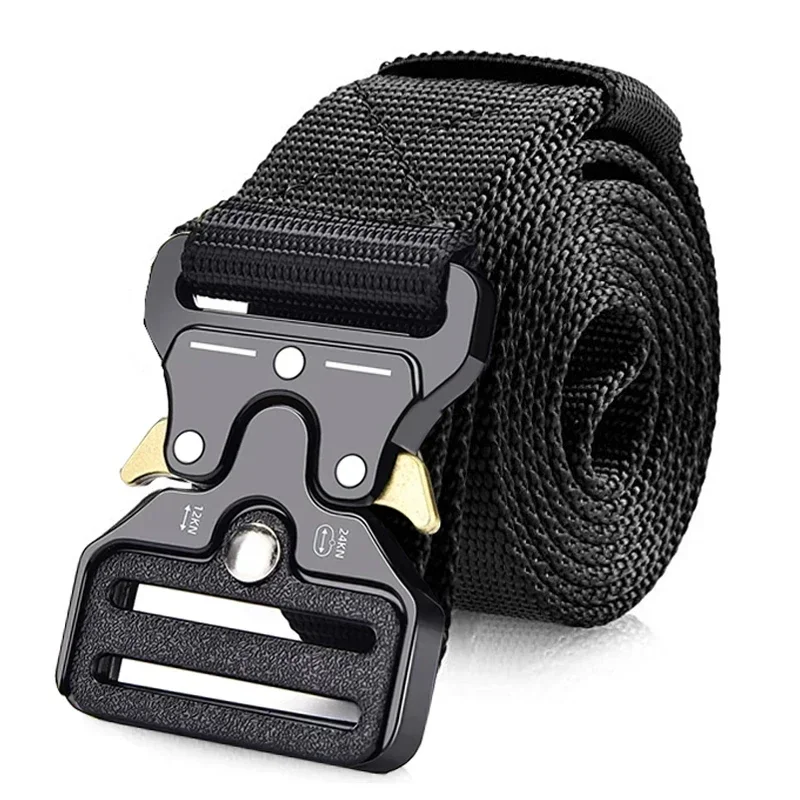 FAIRWIN Quick Release Tactical Belt For Men - Stretch Nylon Web Belt, Black, Size S (Waist 30-36", 1.5" Width)