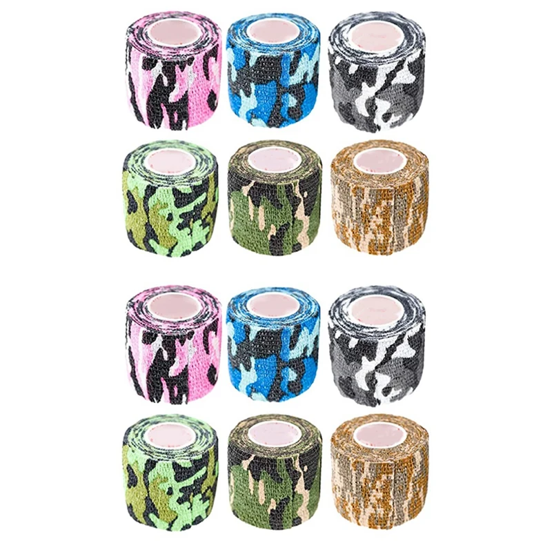 

12 Roll Wrap Tape Bulk (Assorted And Camouflage Colors Random) Vet First Aid Tape Self Adhesive Adherent