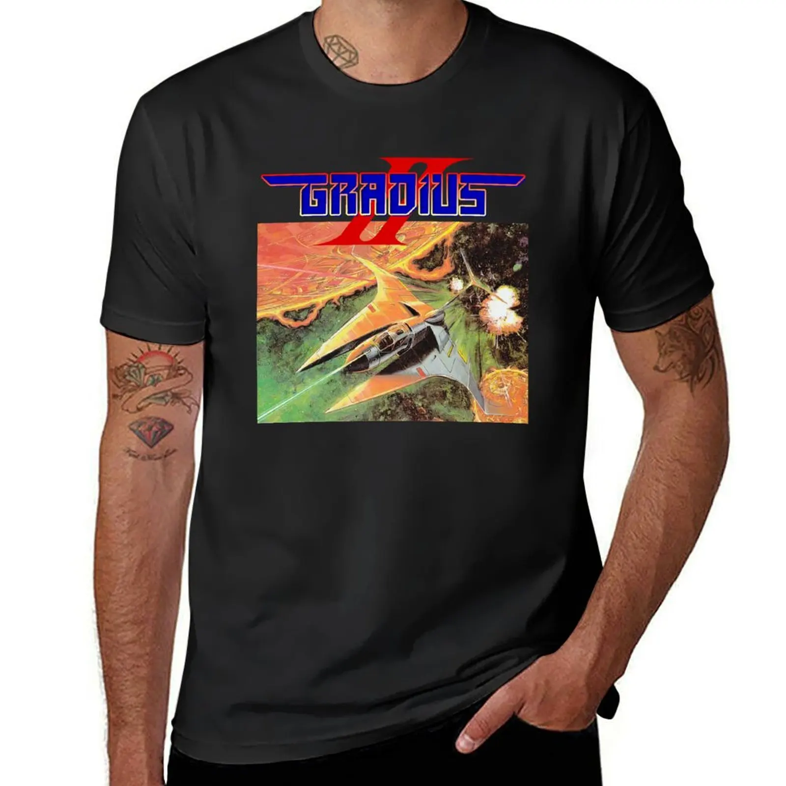 Gradius II Spaceship Artwork T-Shirt oversized anime clothes t shirts men