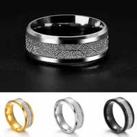 8mm Fashion Stainless Steel Men Jewelry Tungsten Carbide Ring Inlay Meteorite Wedding Bands for Women Jewelry Gifts