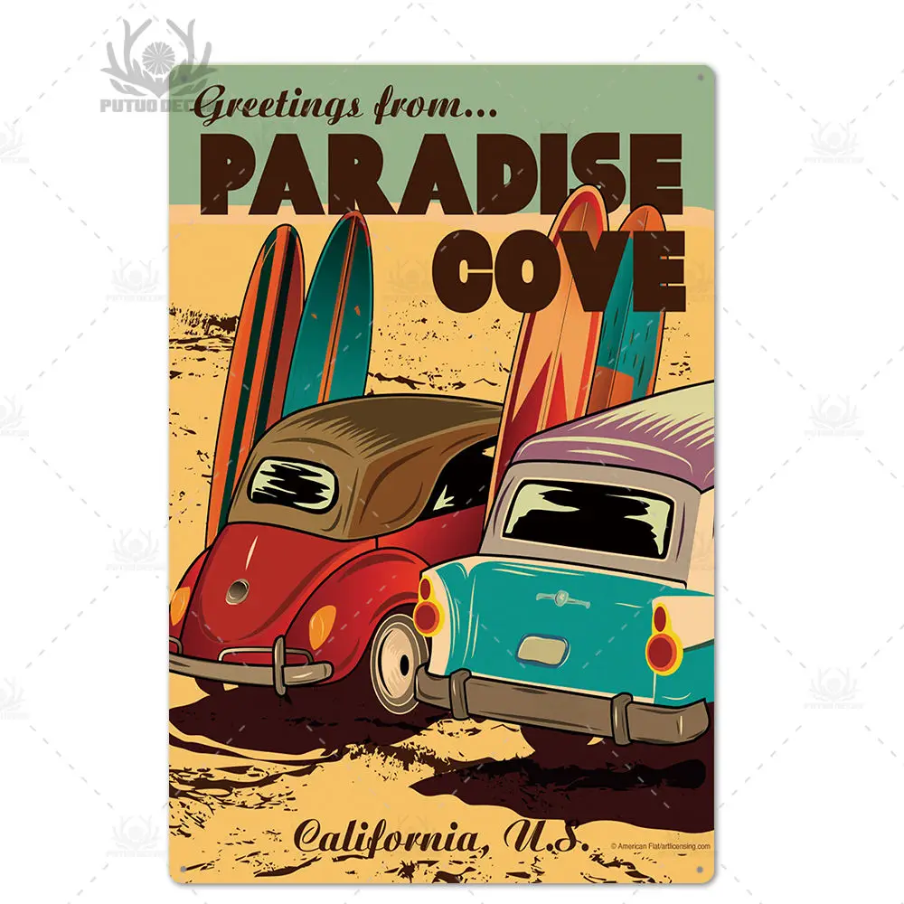 thumbnail image 1 of Letrero de hojalata de playa, placa de metal, letrero de verano, placa de metal, decoración de pared para bar de playa, casa de playa, club de surf, pintura decorativa de hierro, 1 of 5