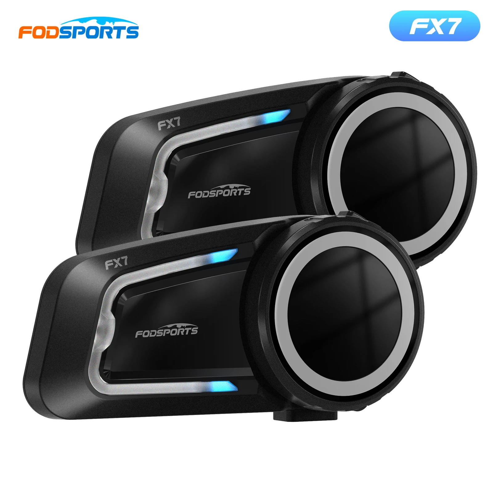 2 Intercomunicadores Bluetooth para Casco de Motocicleta Fodsports FX7, BT5.4, 10 Pilotos, 2000M, Compatible con APP