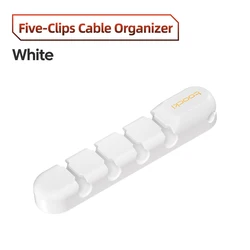 Toocki Flexible Cable Organizer and Wire Management Clips - Cord Protector (5 Clips White)
