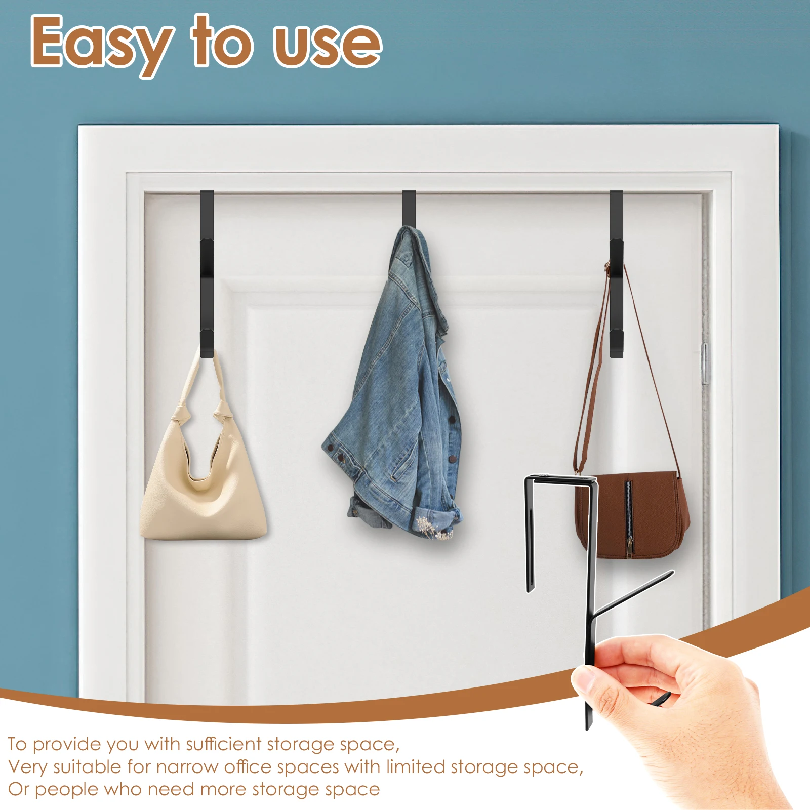 Metal Adjustable Over Door Hooks for Bathroom Kitchen Organization