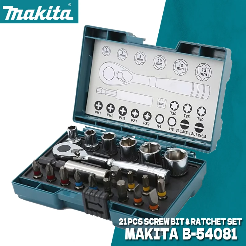 Kit De Bits E Soquetes Com 21 Peças E Chave Catraca Makita - B-54081