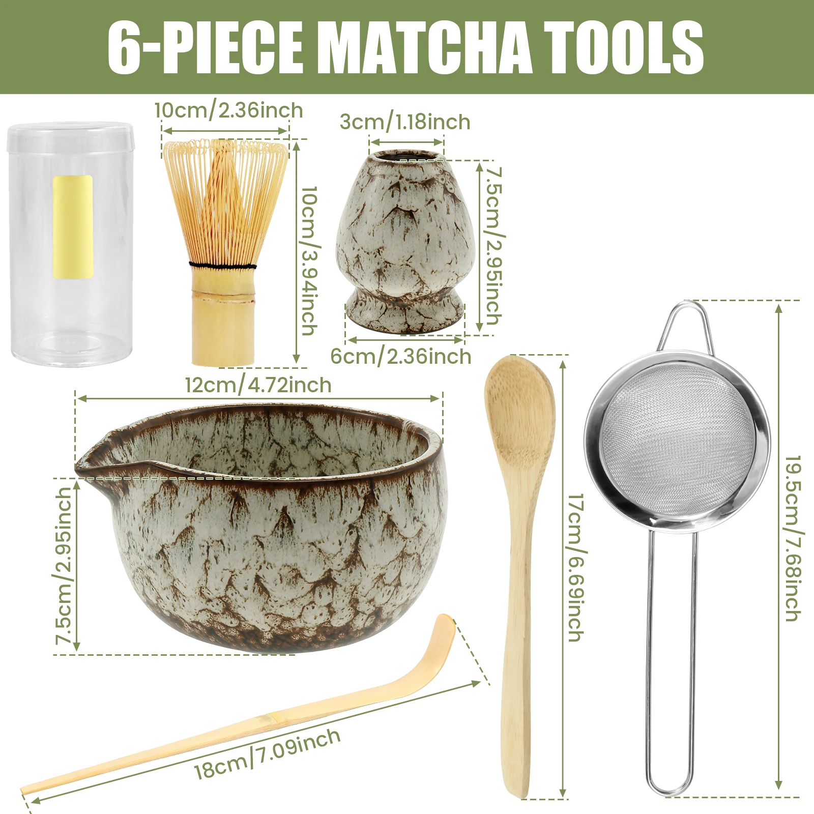 6 Pcs Matcha Whisk Set Japanese Tea cup Whisk Holder Ceramic Bowl kitchen gadget sets