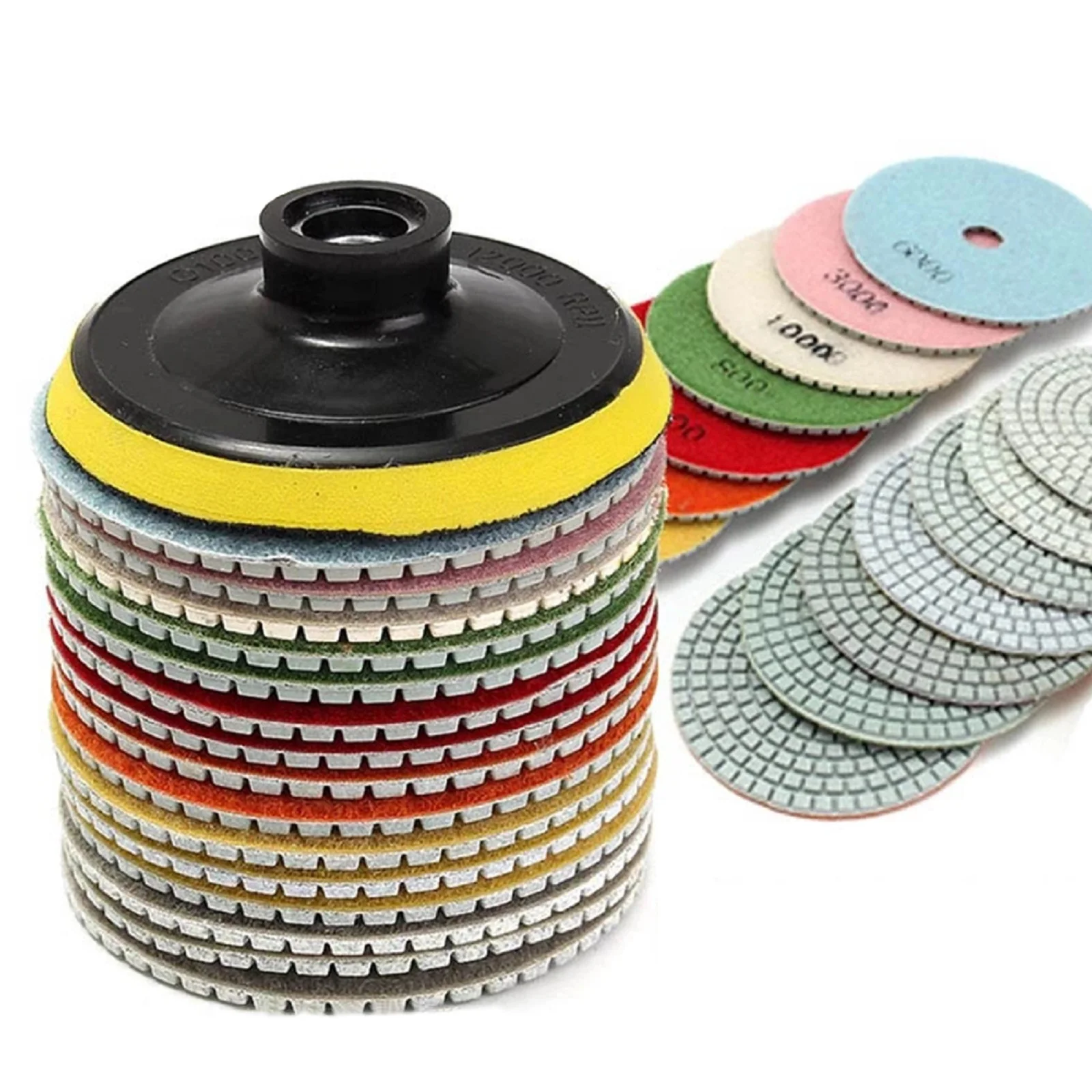 

16pcs Wet/Dry Diamond Polishing Pads 100mm/4in Set Kit For Granite Stone Concrete Marble Polishing Use Grinding Discs Set