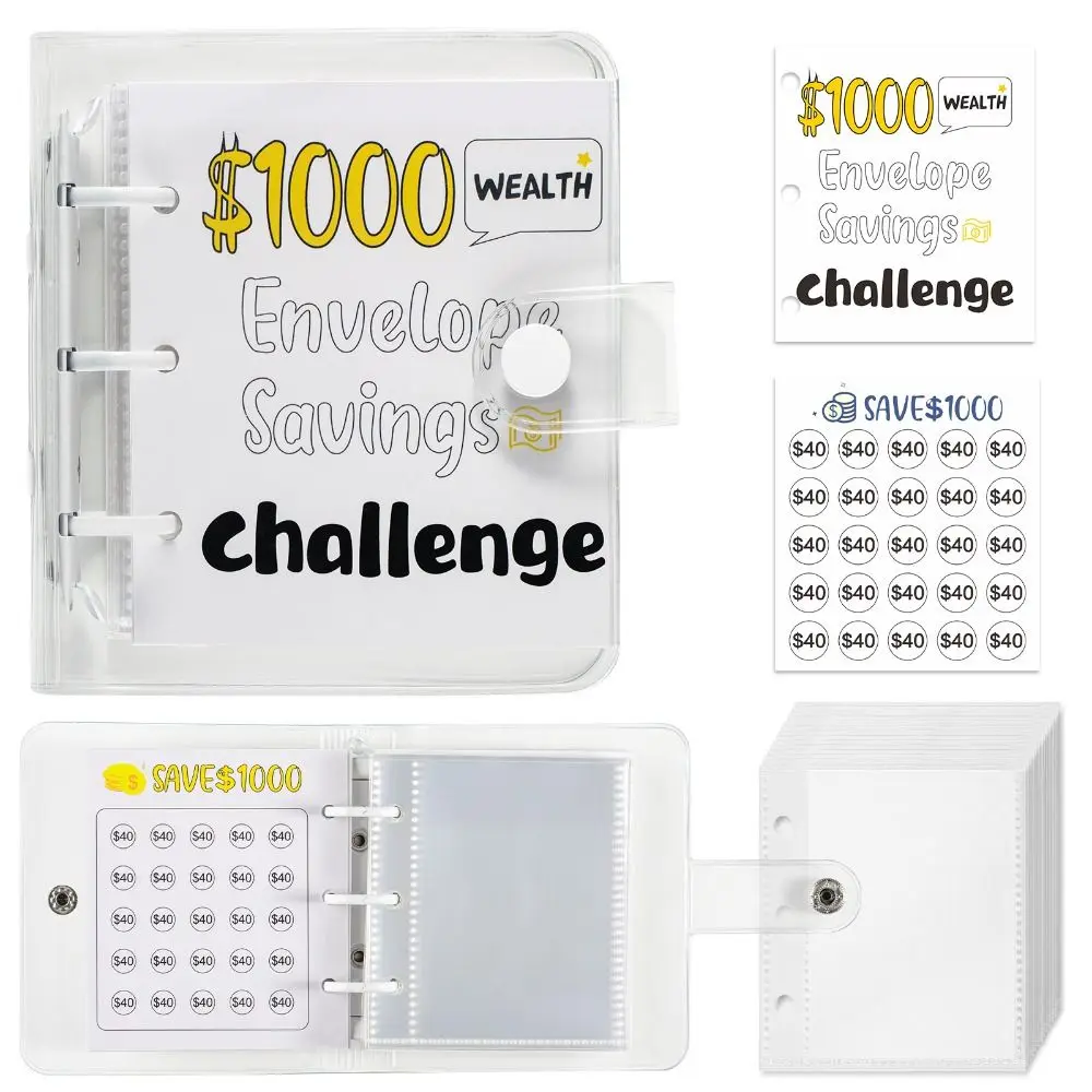 Mini raccoglitore per risparmiare denaro $ 150/300/500/1000 buste per contanti Sfide di risparmio Libro Mini raccoglitore economico in PVC durevole Risparmia denaro - immagine 3