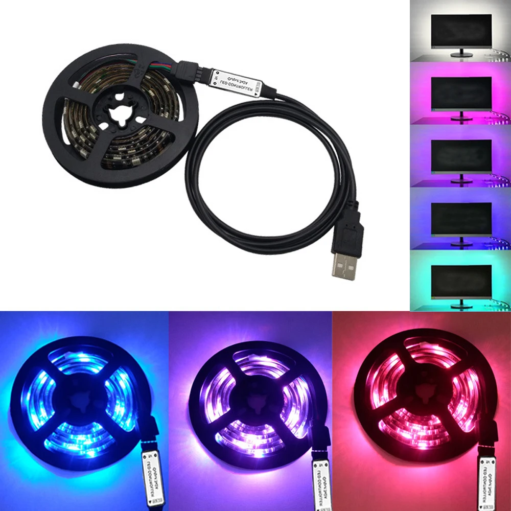 DC 5V 5050 RGB LED Strip Light USB Power Remote Control 5m 10m Lights Tape TV Backlights Holiday Decoration 0.5/1/2/3m Black PCB
