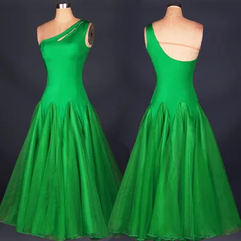 professional womens ballroom dance standard waltz flamenco tango green white costumes dancing dresses for adult competition