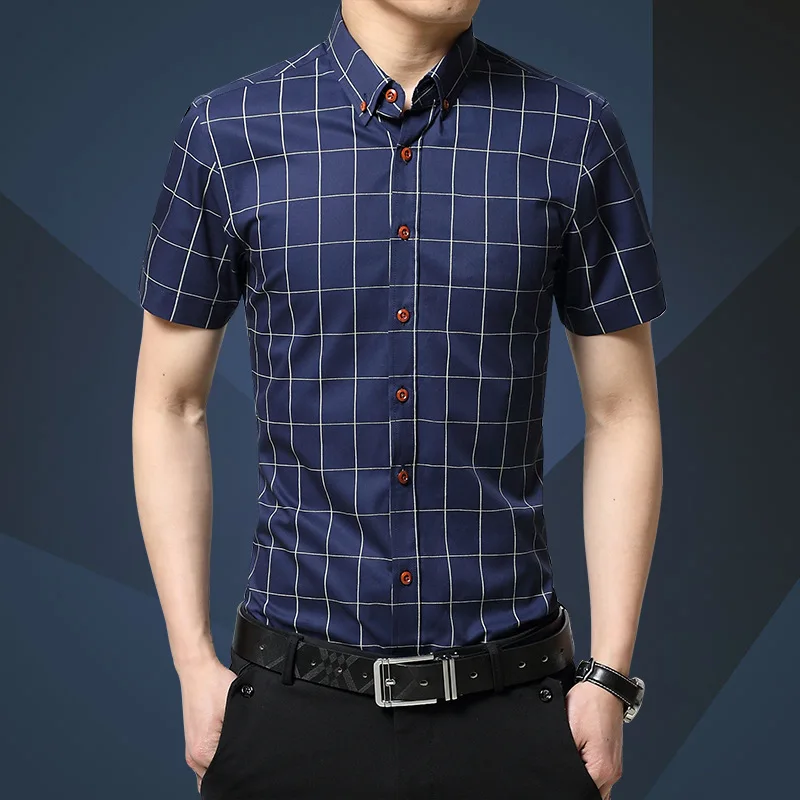 Men's Short Sleeve Cotton Polyester Shirt casual short sleeved shirt short sleeved shirt Plus Size 5XL Summer Plaid Checked