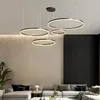 Modern LED Pendant Chandelier Home Lighting Brushed Circle Rings Ceiling Mounted Hanging Lighting Suspension Lamp Gold Black 6