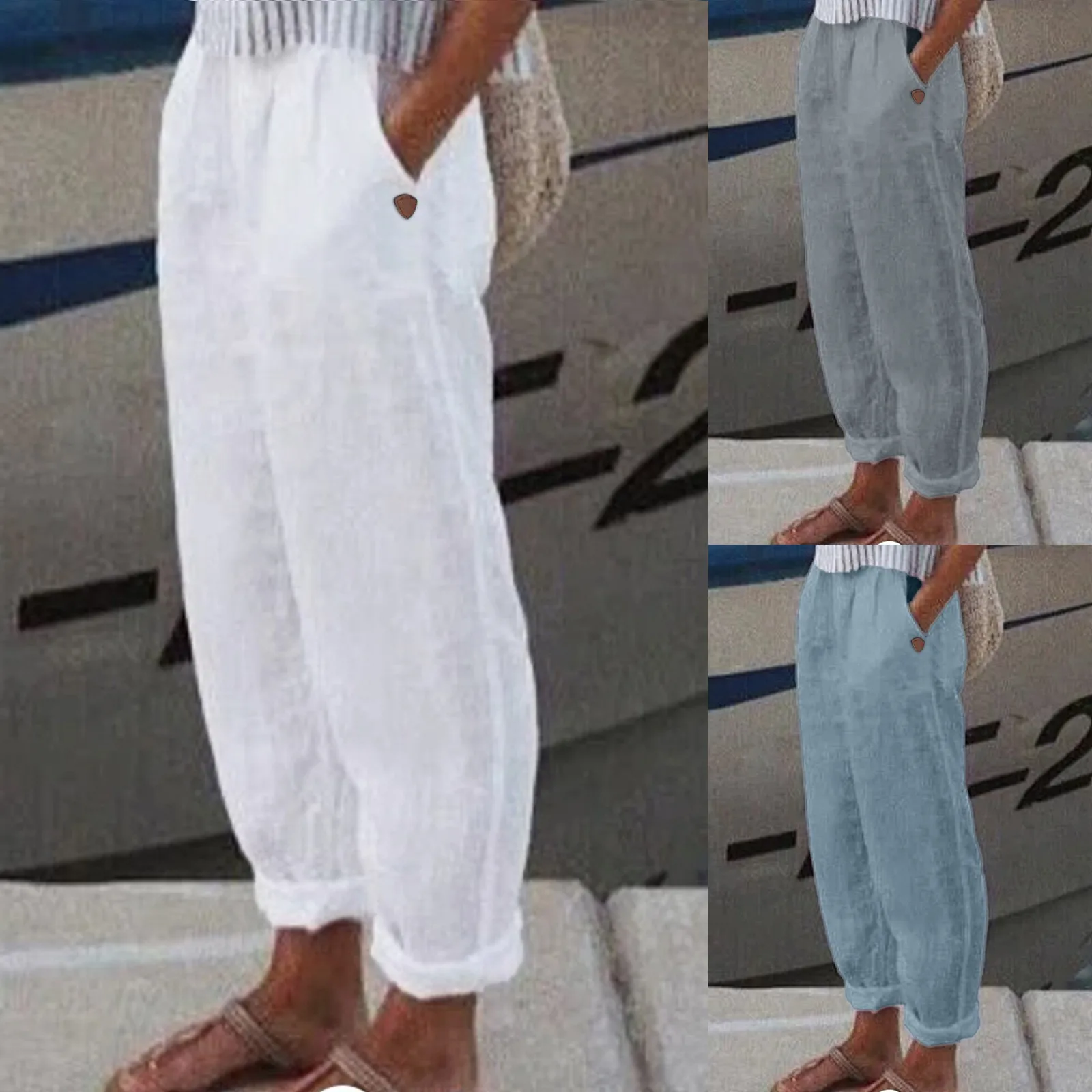 

Women Solid Trouser Pant Casual Baggy Elastic Waist Trouser Wide Leg Pant With Pocket Fashion Womens Camouflage Pants