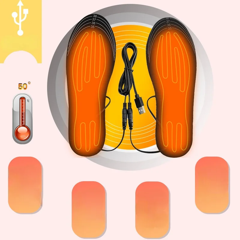 Shoe Insoles USB Rechargeable Heated Insoles Size 35-46 DIY Customizable Electric Heated Shoes Pad for Outdoor Skiing Winter Foot Warmers