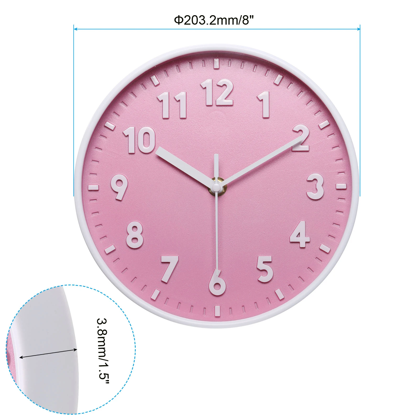 8-Inch 3D Number Wall Clock – Silent Quartz, Non-Ticking, Battery Operated, Decorative Pink 3