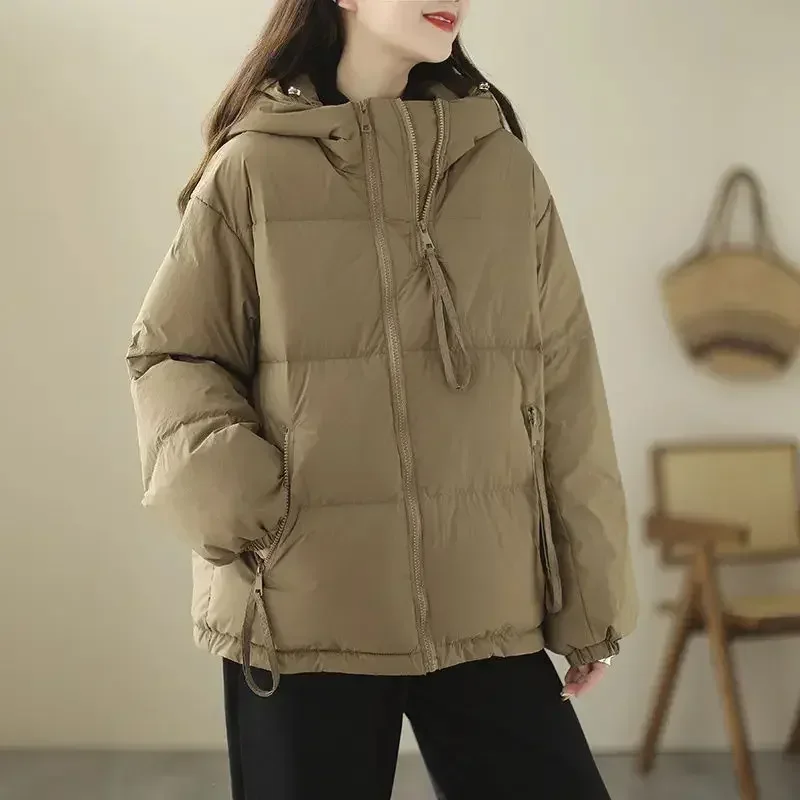 

Duck Down Black Hoodie Zip-up Women's Jacket Thick Padding Short Female Coats Cropped Quilted Padded Outerwears Fashion 2023 Y2k