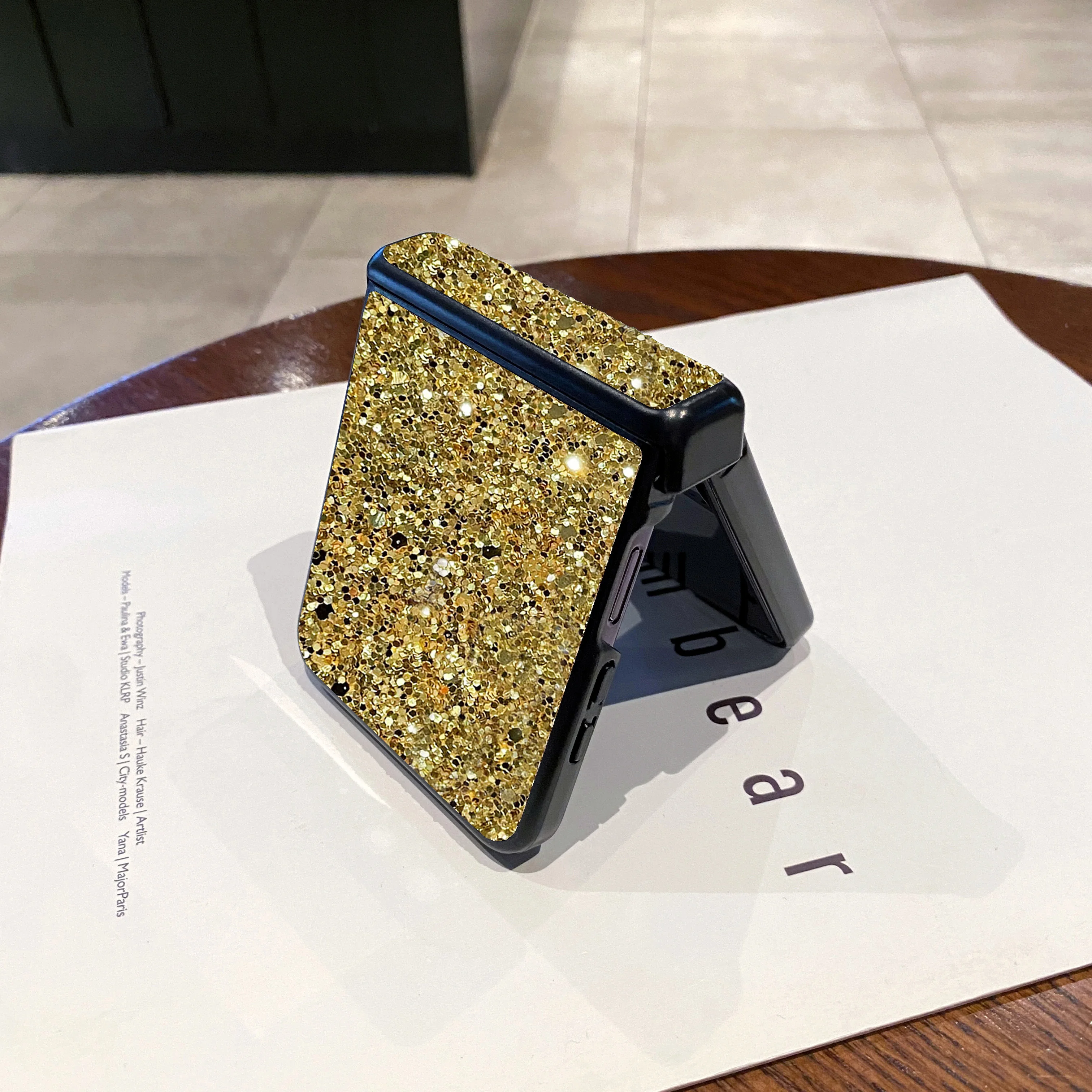 Sparkling Rhinestones Glitter Leather Phone Case with Shiny Hard PC Cover
