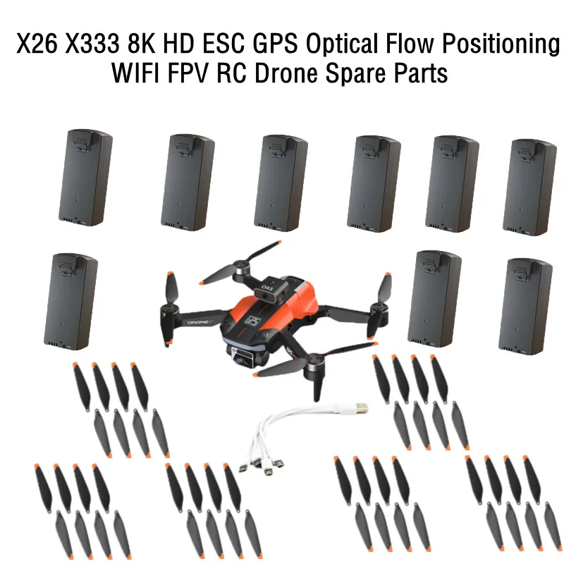 

X26 X333 8K HD ESC GPS позиционирование оптического потока WIFI FPV RC Дрон запасные части 7,4 в 2500 мАч батарея/4To1 линия/пропеллер/USB линия