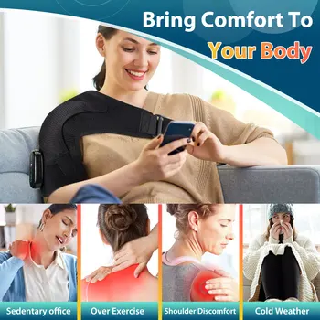 Electric Heating Shoulder Massager Brace Joint Vibration Arthritis Pain Relief LED Smart Controller Adjustable Support Belt 3
