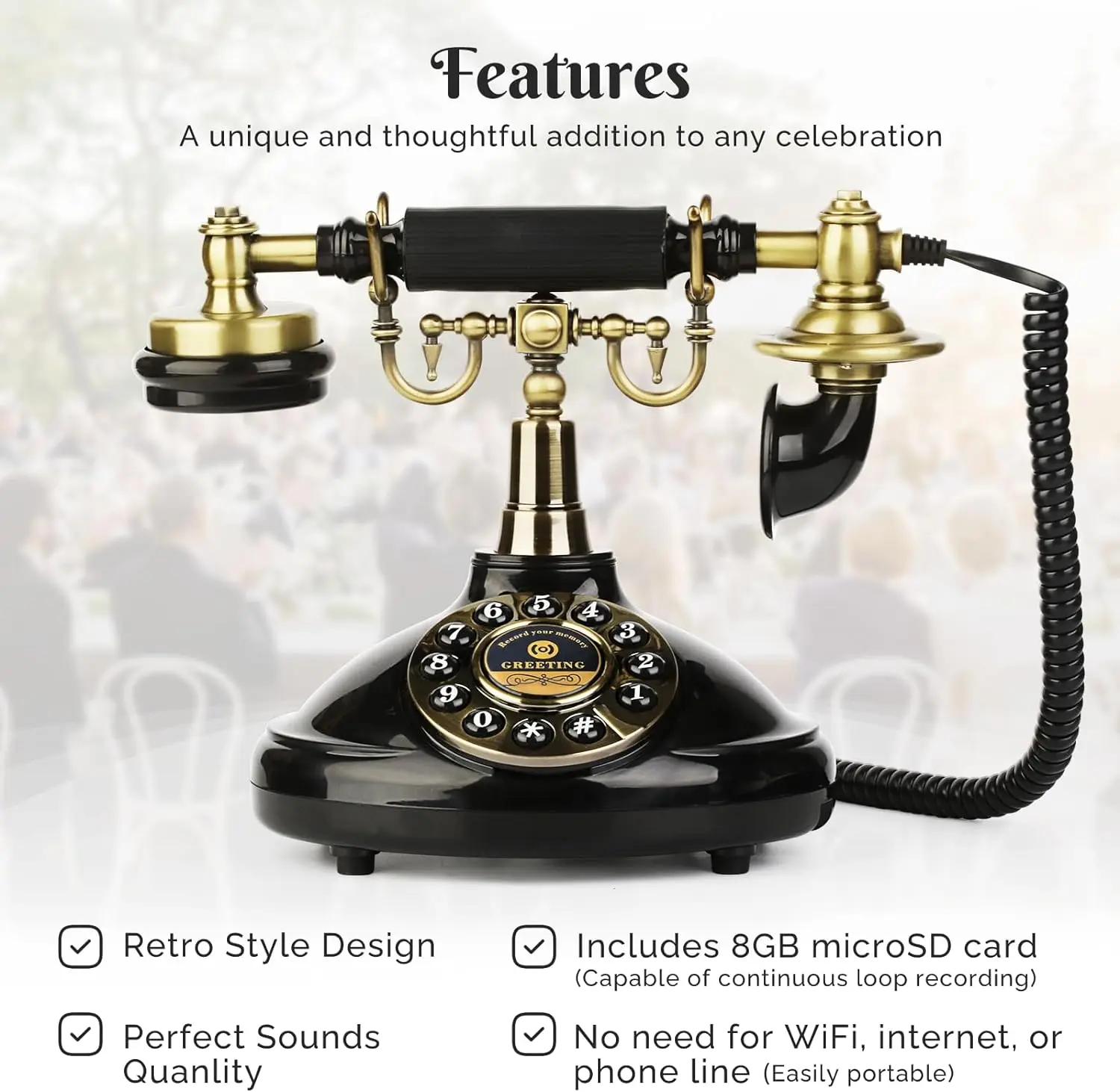 كتاب ضيوف صوتي بنمط عتيق ، هاتف زفاف ، رسالة صوتية...