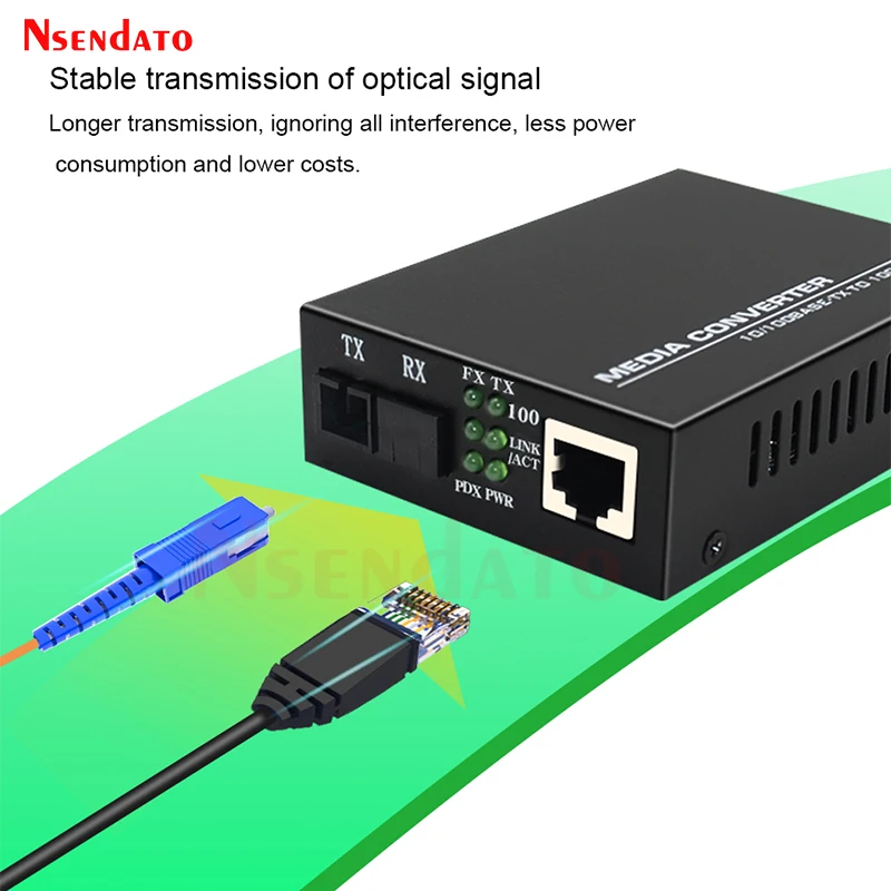 Gigabit Fiber Optical Media Converter 10/100/1000Mbps Single Mode Fiber SC Ethernet Fiber Switch Gigabit with Power Supply