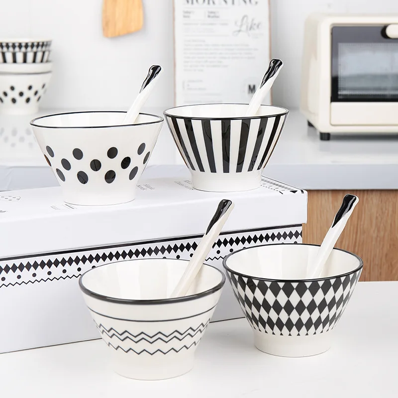 

Hepburn Style Ceramic Tableware Including Household Rice Bowls Dessert Soup Bowls High Footed Bowls And High Quality Rice Bowls