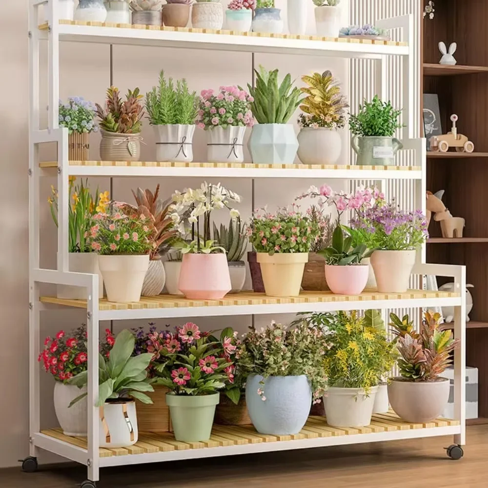 Plant Racks With Wheels Flower Pot Organizer Flower Layered Shelf Outdoor Detachable Adjustable Multi Functional Storage Rack
